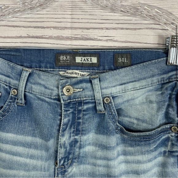 Buckle BKE Mens Jeans size 34 Long Jake Blue Straight Leg Casual Thick Stitch - Picture 5 of 14